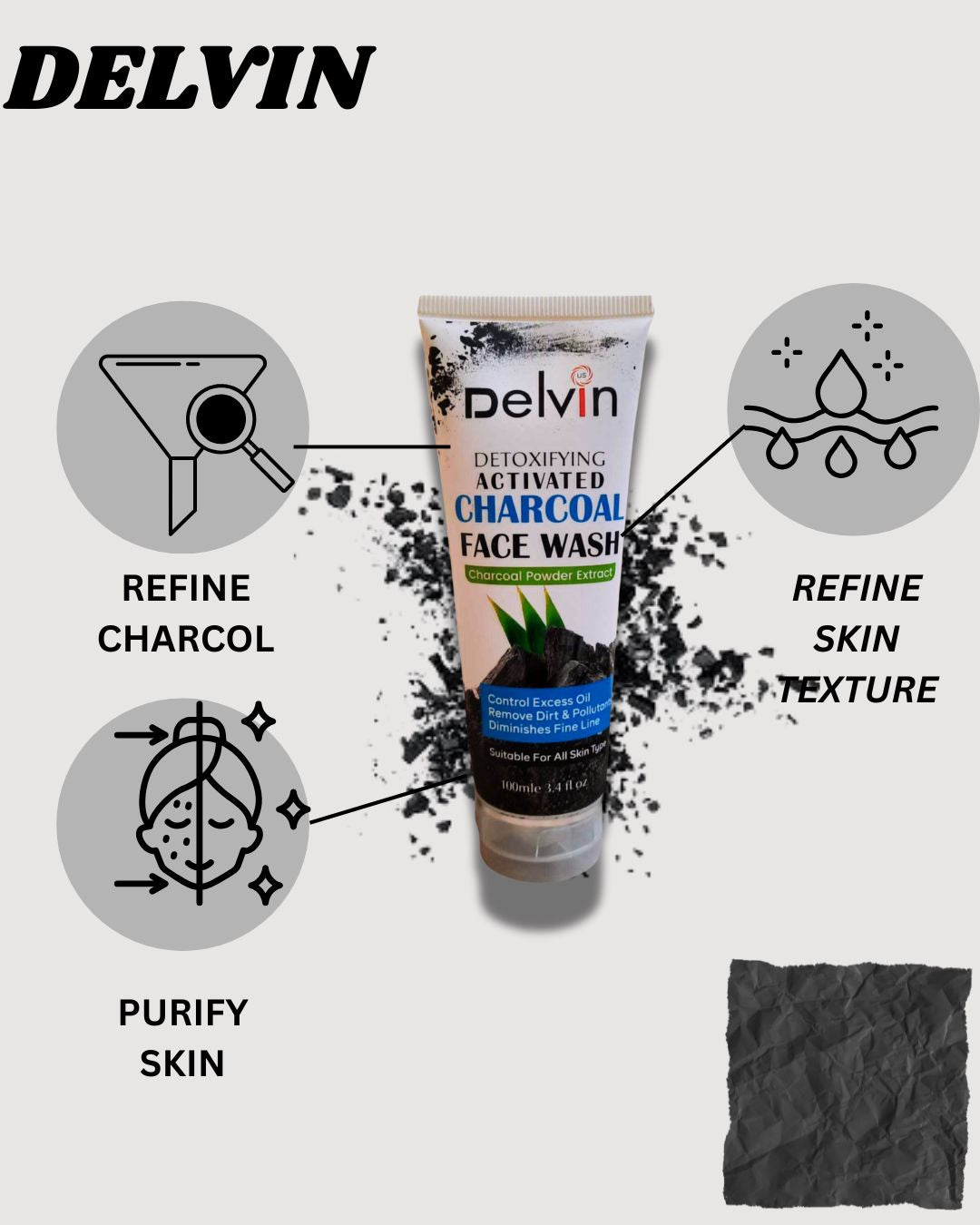 Delvin charcoal foaming face wash